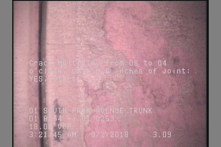 Crack Multiple, from 08 to 04 o'clock, within 8 inches of joint: YES, Start