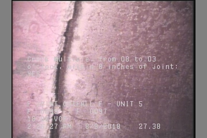 Crack Multiple, from 08 to 03 o'clock, within 8 inches of joint: YES