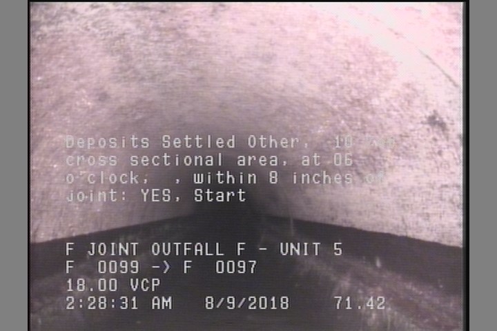 Deposits Settled Other, 10 %of cross sectional area, at 06 o'clock, , within 8 inches of joint: YES, Start
