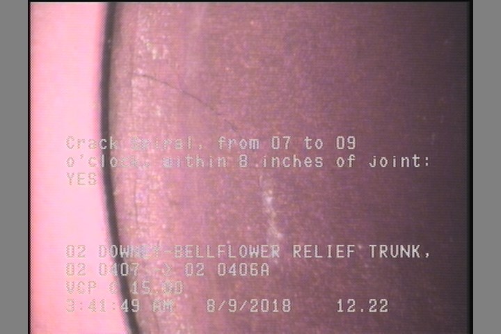 Crack Spiral, from 07 to 09 o'clock, within 8 inches of joint: YES