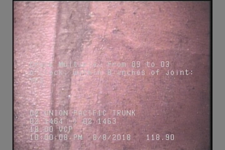 Crack Multiple, from 09 to 03 o'clock, within 8 inches of joint: YES