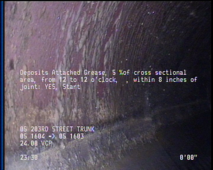 Deposits Attached Grease, 5 %of cross sectional area, from 12 to 12 o'clock, , within 8 inches of joint: YES, Start