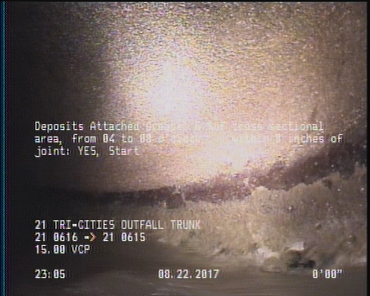 Deposits Attached Grease, 5 %of cross sectional area, from 04 to 08 o'clock, , within 8 inches of joint: YES, Start