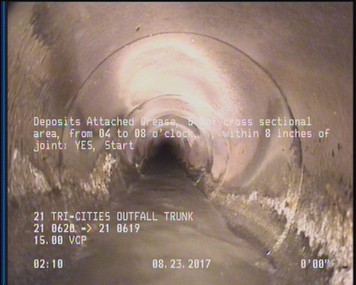 Deposits Attached Grease, 5 %of cross sectional area, from 04 to 08 o'clock, , within 8 inches of joint: YES, Start