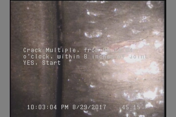 Crack Multiple, from 08 to 04 o'clock, within 8 inches of joint: YES, Start
