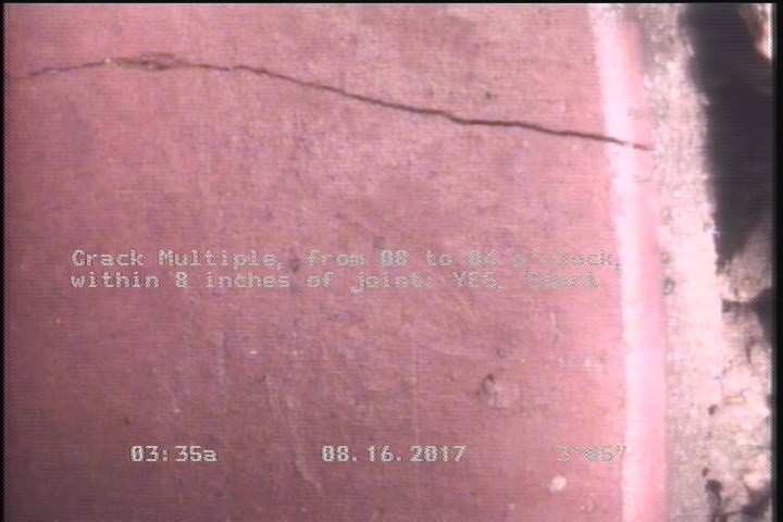 Crack Multiple, from 08 to 04 o'clock, within 8 inches of joint: YES, Start