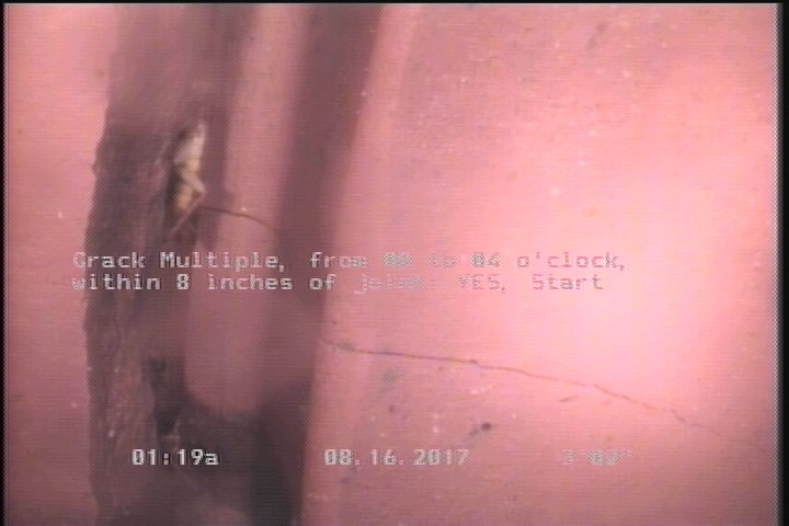 Crack Multiple, from 08 to 04 o'clock, within 8 inches of joint: YES, Start