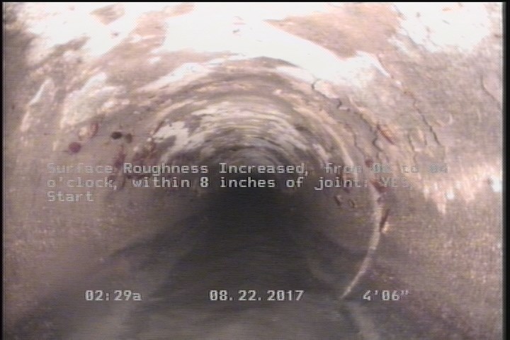 Surface Roughness Increased, from 08 to 04 o'clock, within 8 inches of joint: YES, Start