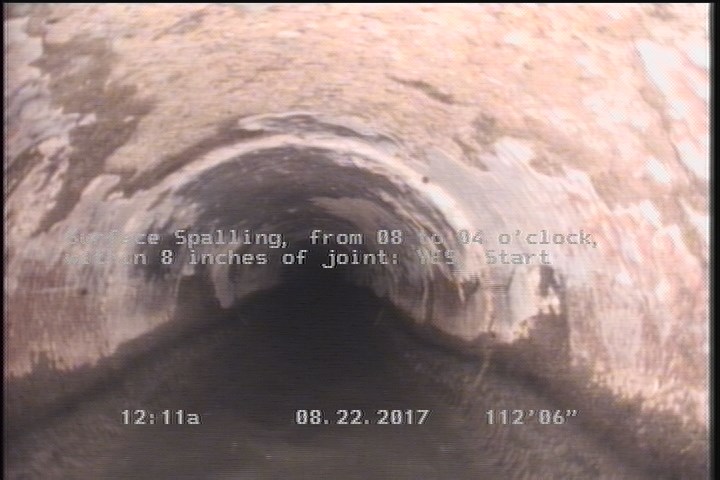 Surface Spalling, from 08 to 04 o'clock, within 8 inches of joint: YES, Start