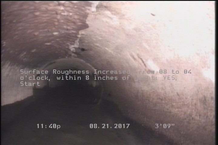Surface Roughness Increased, from 08 to 04 o'clock, within 8 inches of joint: YES, Start