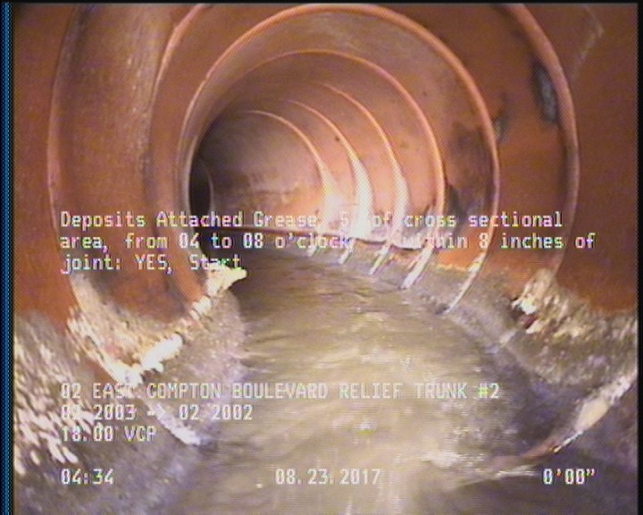 Deposits Attached Grease, 5 %of cross sectional area, from 04 to 08 o'clock, , within 8 inches of joint: YES, Start