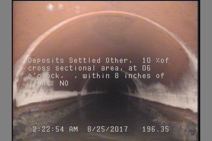 Deposits Settled Other, 10 %of cross sectional area, at 06 o'clock, , within 8 inches of joint: NO