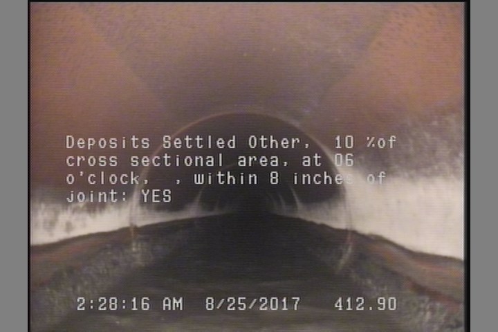 Deposits Settled Other, 10 %of cross sectional area, at 06 o'clock, , within 8 inches of joint: YES