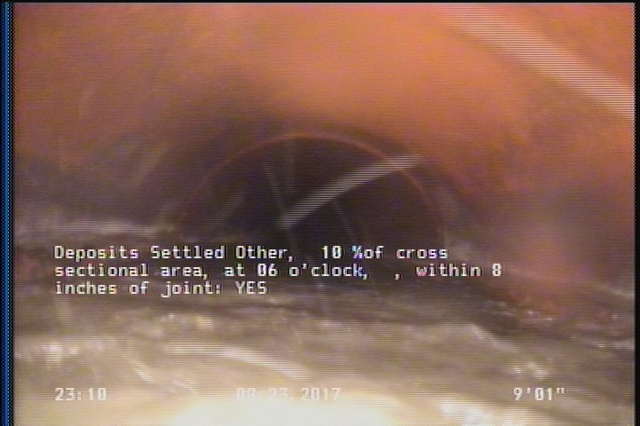 Deposits Settled Other, 10 %of cross sectional area, at 06 o'clock, , within 8 inches of joint: YES