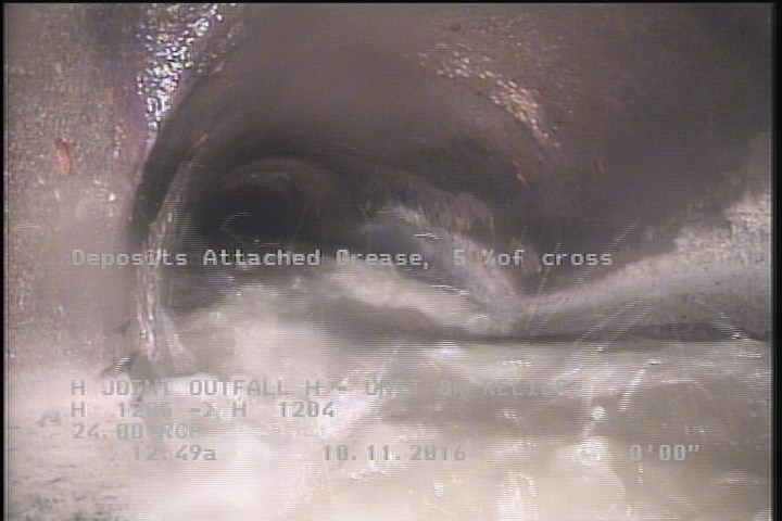 Deposits Attached Grease, 5 %of cross sectional area, from 03 to 09 o'clock, , within 8 inches of joint: YES, Start