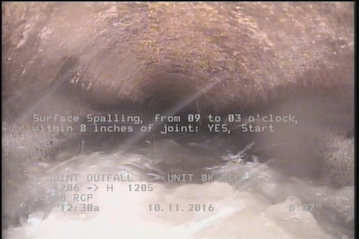 Surface Spalling, from 09 to 03 o'clock, within 8 inches of joint: YES, Start