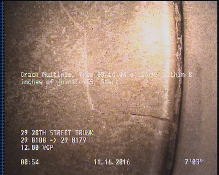 Crack Multiple, from 08 to 04 o'clock, within 8 inches of joint: YES, Start