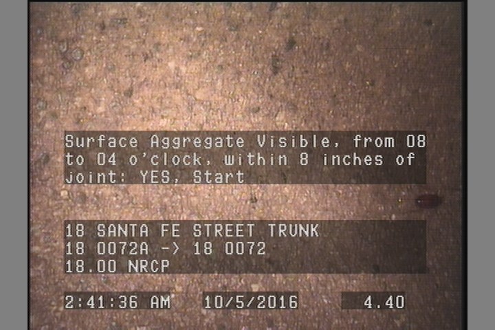 Surface Aggregate Visible, from 08 to 04 o'clock, within 8 inches of joint: YES, Start
