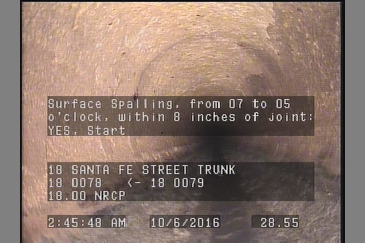 Surface Spalling, from 07 to 05 o'clock, within 8 inches of joint: YES, Start