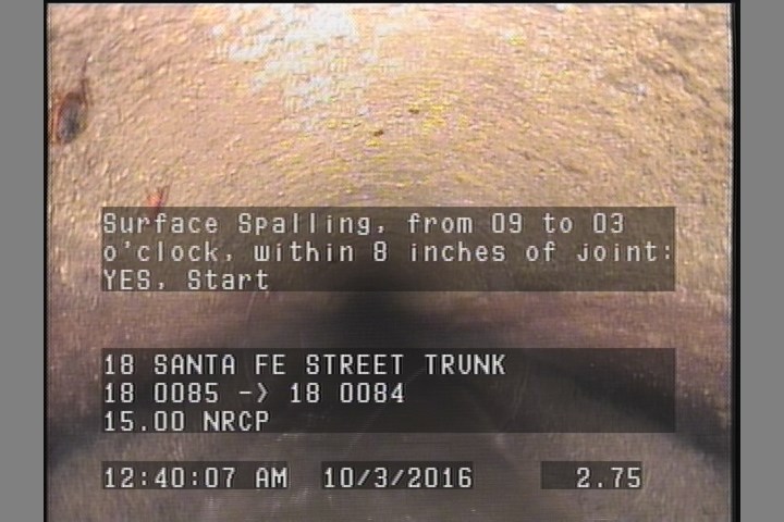 Surface Spalling, from 09 to 03 o'clock, within 8 inches of joint: YES, Start