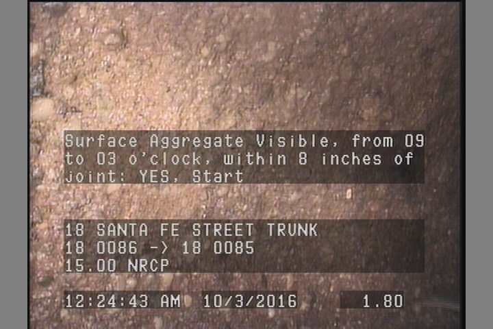 Surface Aggregate Visible, from 09 to 03 o'clock, within 8 inches of joint: YES, Start