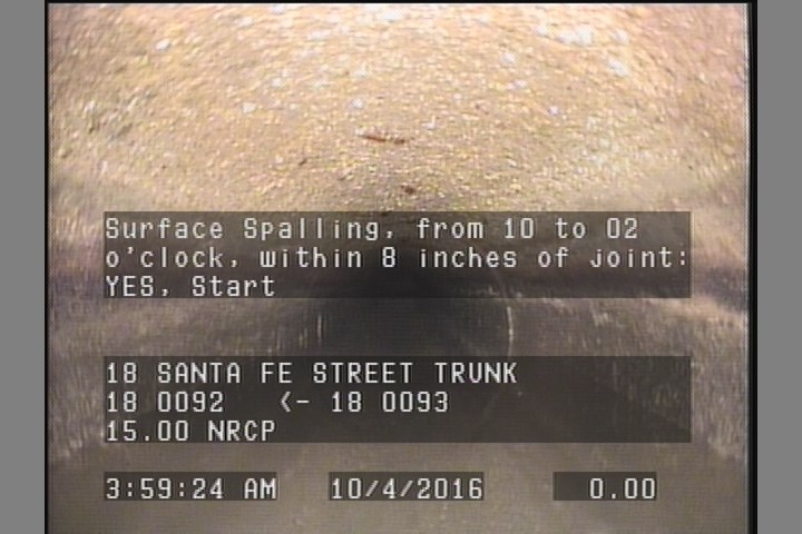 Surface Spalling, from 10 to 02 o'clock, within 8 inches of joint: YES, Start