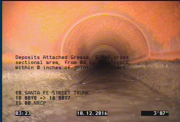 Deposits Attached Grease, 5 %of cross sectional area, from 04 to 08 o'clock, , within 8 inches of joint: YES, Start