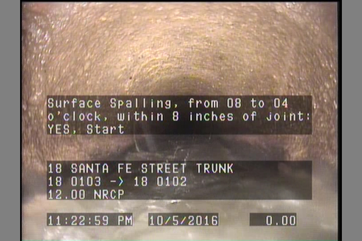 Surface Spalling, from 08 to 04 o'clock, within 8 inches of joint: YES, Start