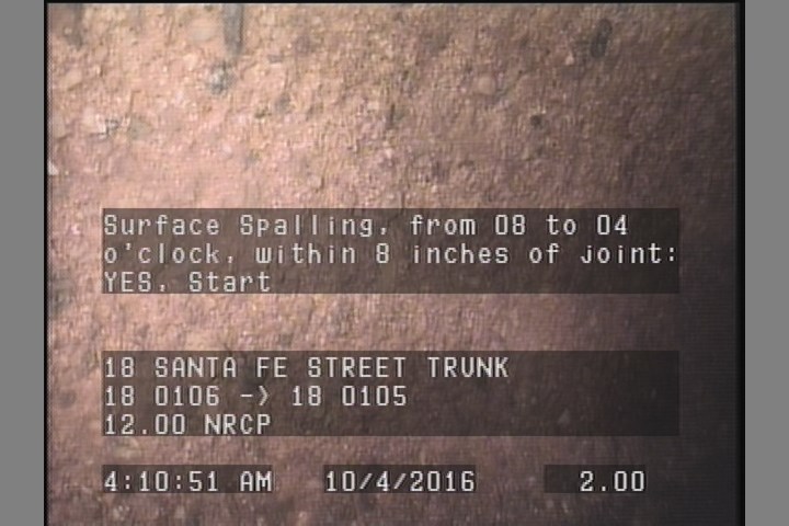 Surface Spalling, from 08 to 04 o'clock, within 8 inches of joint: YES, Start