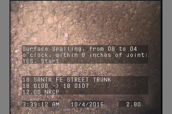 Surface Spalling, from 08 to 04 o'clock, within 8 inches of joint: YES, Start
