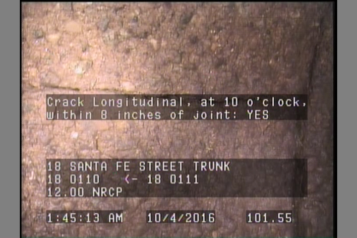 Crack Longitudinal, at 10 o'clock, within 8 inches of joint: YES