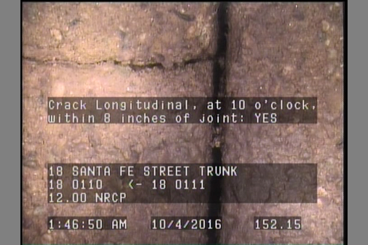 Crack Longitudinal, at 10 o'clock, within 8 inches of joint: YES