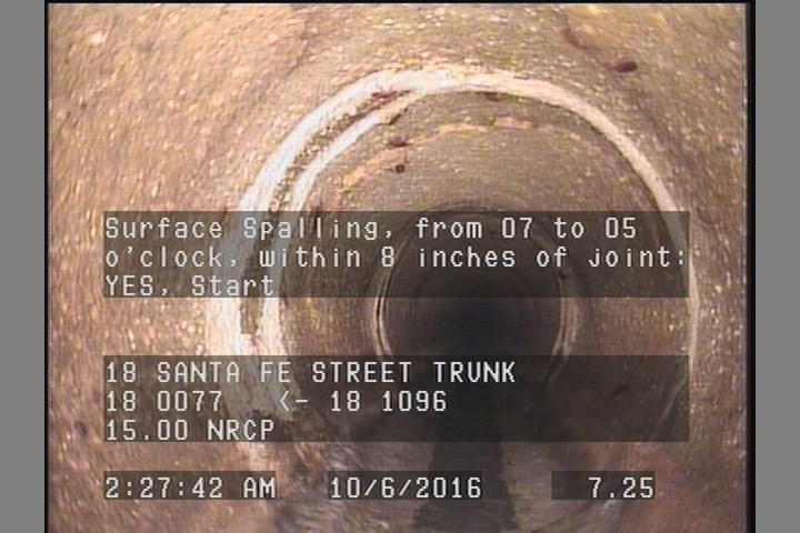 Surface Spalling, from 07 to 05 o'clock, within 8 inches of joint: YES, Start