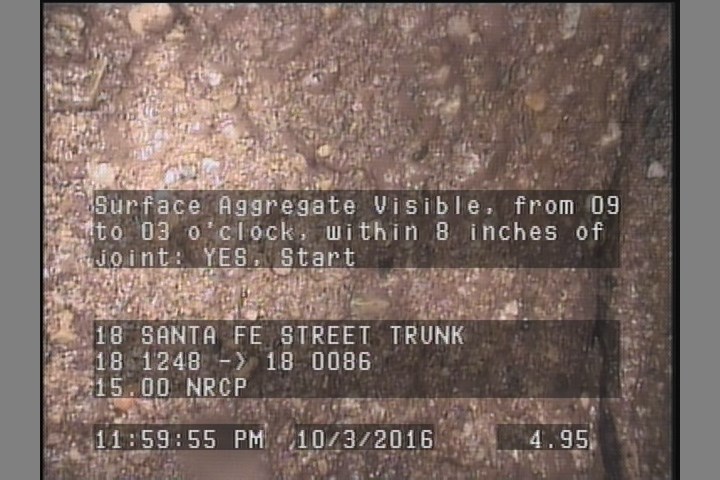 Surface Aggregate Visible, from 09 to 03 o'clock, within 8 inches of joint: YES, Start