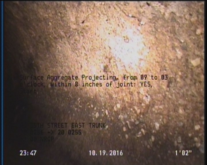 Surface Aggregate Projecting, from 09 to 03 o'clock, within 8 inches of joint: YES, Start