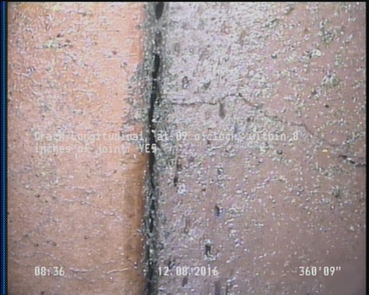 Crack Longitudinal, at 09 o'clock, within 8 inches of joint: YES