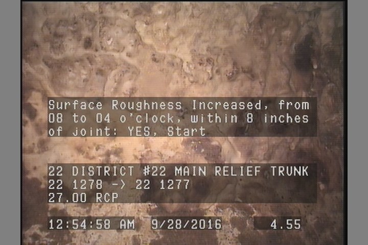 Surface Roughness Increased, from 08 to 04 o'clock, within 8 inches of joint: YES, Start