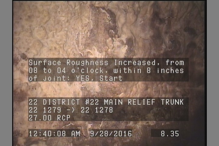 Surface Roughness Increased, from 08 to 04 o'clock, within 8 inches of joint: YES, Start