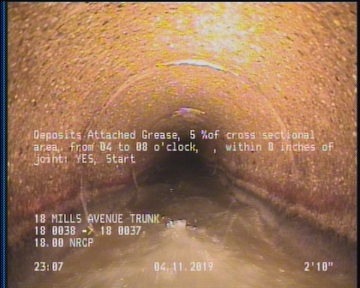 Deposits Attached Grease, 5 %of cross sectional area, from 04 to 08 o'clock, , within 8 inches of joint: YES, Start