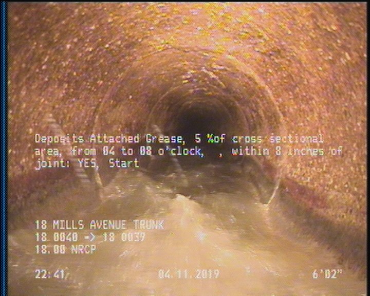 Deposits Attached Grease, 5 %of cross sectional area, from 04 to 08 o'clock, , within 8 inches of joint: YES, Start