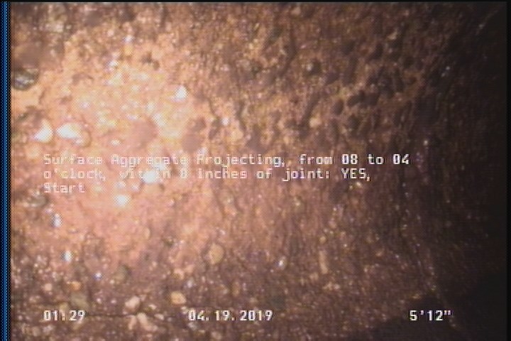 Surface Aggregate Projecting, from 08 to 04 o'clock, within 8 inches of joint: YES, Start