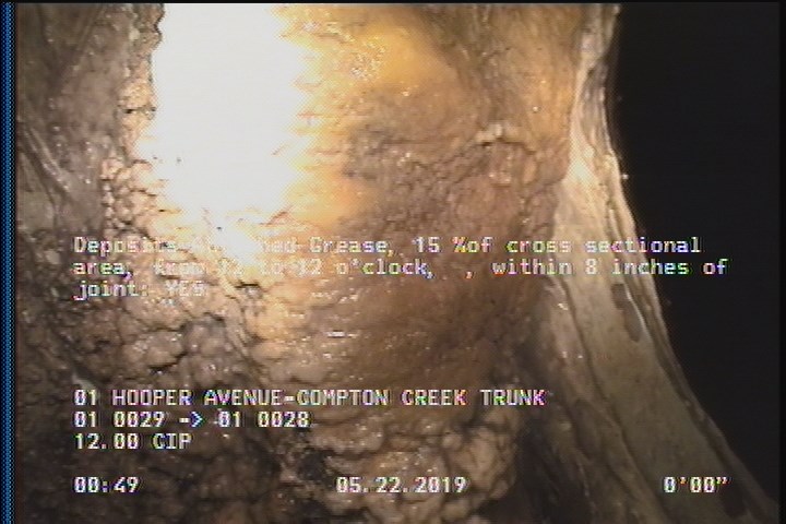 Deposits Attached Grease, 15 %of cross sectional area, from 12 to 12 o'clock, , within 8 inches of joint: YES
