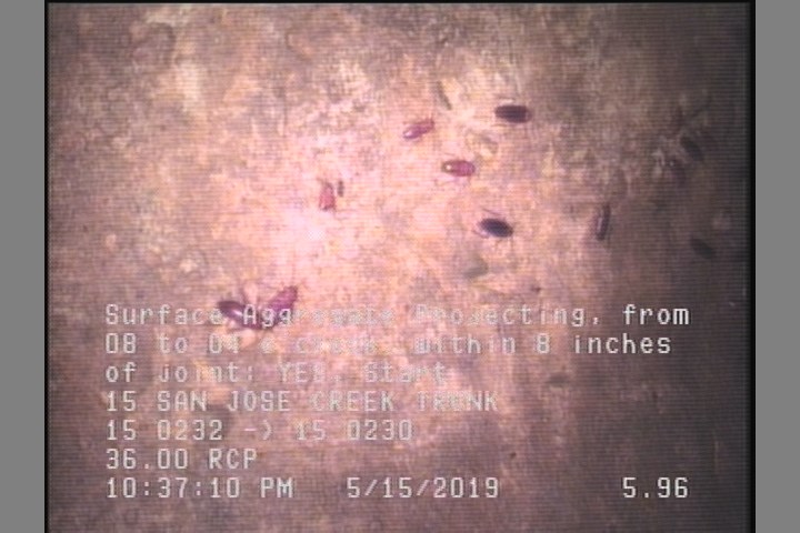Surface Aggregate Projecting, from 08 to 04 o'clock, within 8 inches of joint: YES, Start
