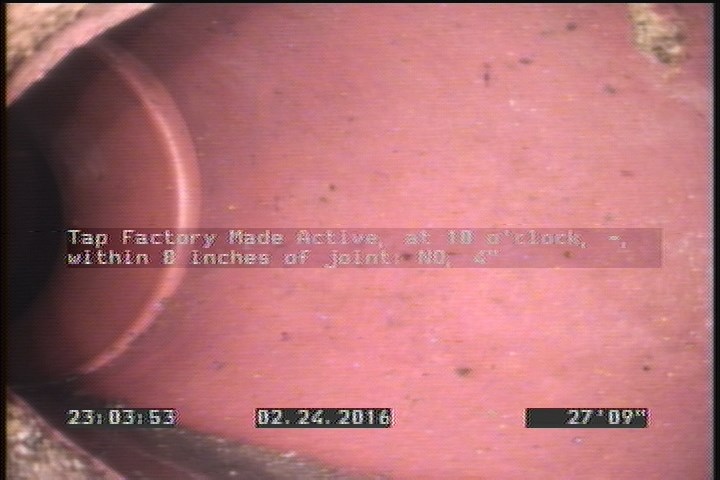 Tap Factory Made Active, at 10 o'clock, -, within 8 inches of joint: NO, 4"