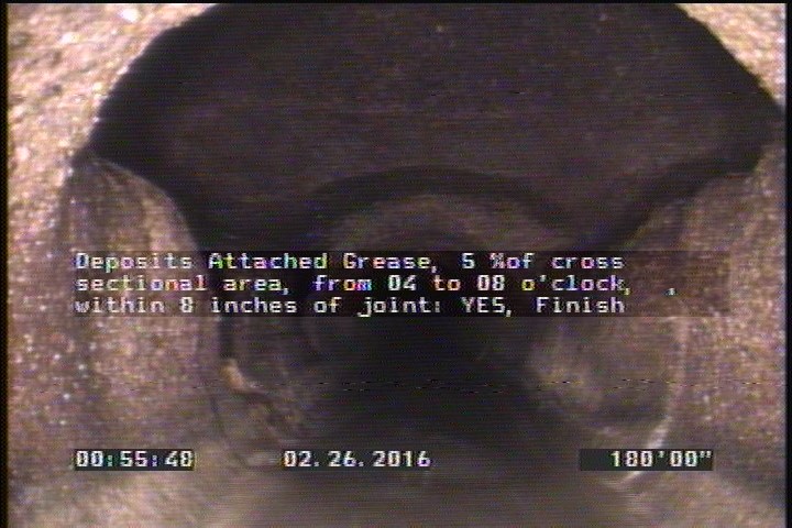 Deposits Attached Grease, 5 %of cross sectional area, from 04 to 08 o'clock, , within 8 inches of joint: YES, Finish