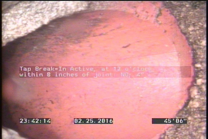 Tap Break-In Active, at 12 o'clock, -, within 8 inches of joint: NO, 4"