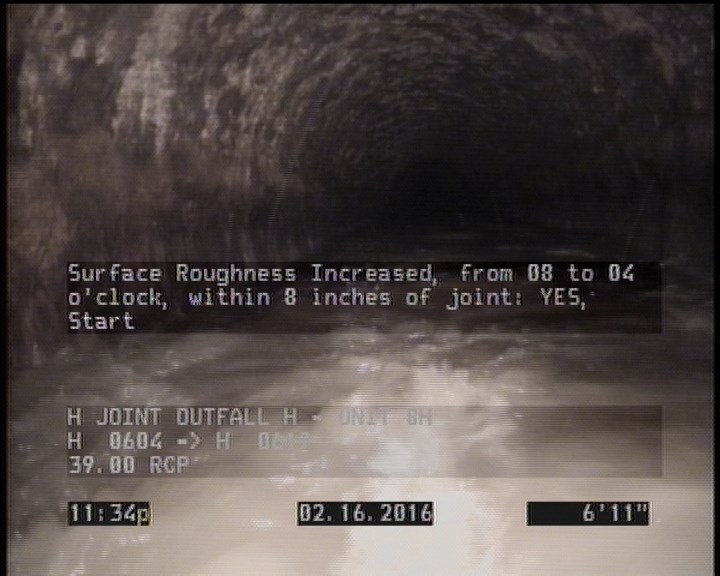 Surface Roughness Increased, from 08 to 04 o'clock, within 8 inches of joint: YES, Start