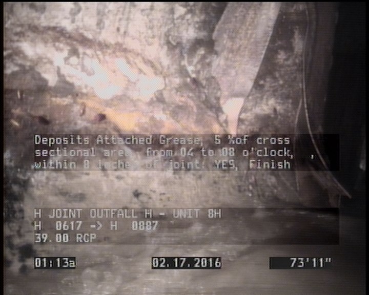 Deposits Attached Grease, 5 %of cross sectional area, from 04 to 08 o'clock, , within 8 inches of joint: YES, Finish