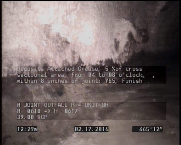 Deposits Attached Grease, 5 %of cross sectional area, from 04 to 08 o'clock, , within 8 inches of joint: YES, Finish