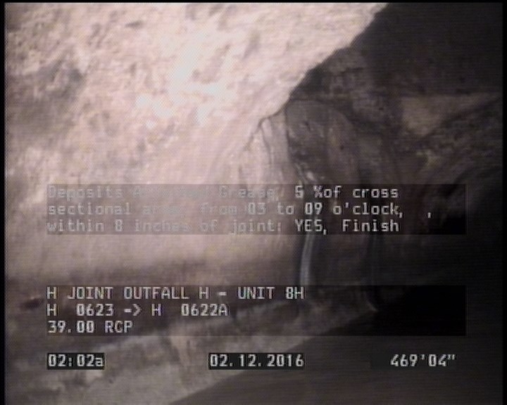 Deposits Attached Grease, 5 %of cross sectional area, from 03 to 09 o'clock, , within 8 inches of joint: YES, Finish